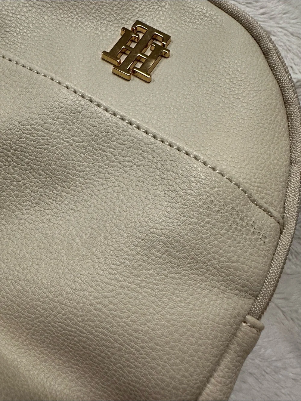 Tommy Hilfiger Cream Mini Backpack with Gold TH Logo